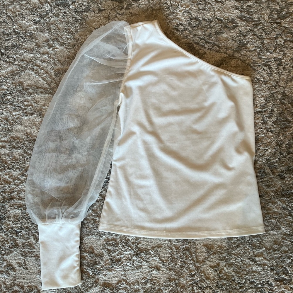 One shoulder white blouse